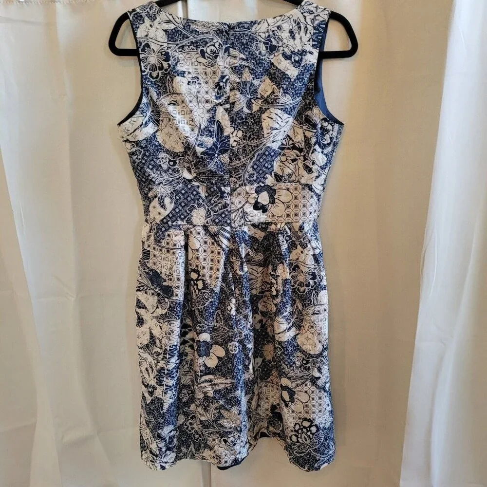 Cottagecore Dress‎ Size 6 Blue Faux Wrap Floral Retro Cotton Beachy Boho 16265x